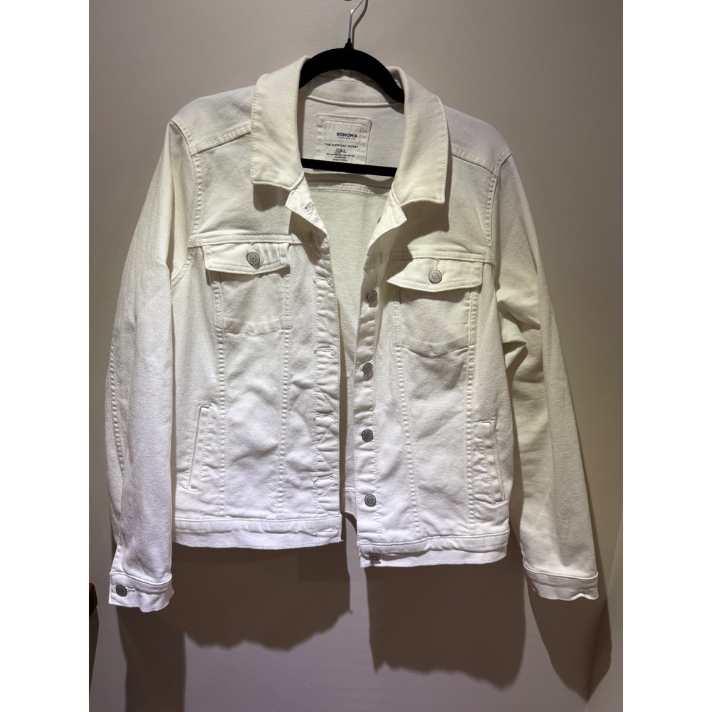 Sonoma Goods For Life White Denim Everyday Jacket XXL Stretch Trucker Coat